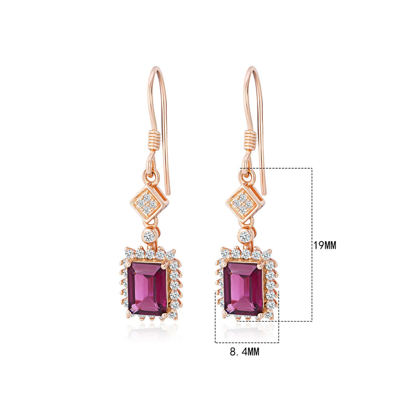 Sterling Silver Natural Purple Garnet Dangle Earrings for Women