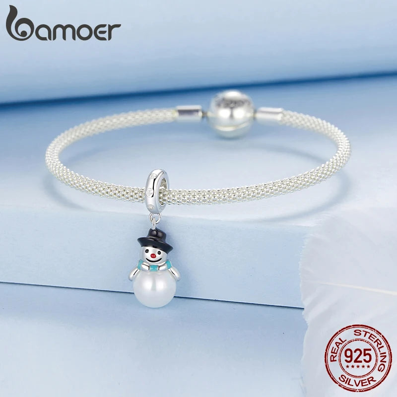 925 Sterling Silver Pearl Snowman Pendant for Bracelet & Necklaces, Unisex