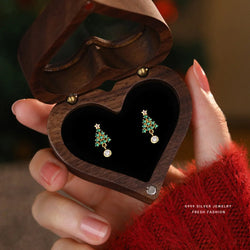 Sterling Silver Green Zircon Christmas Tree Stud Earrings for Women