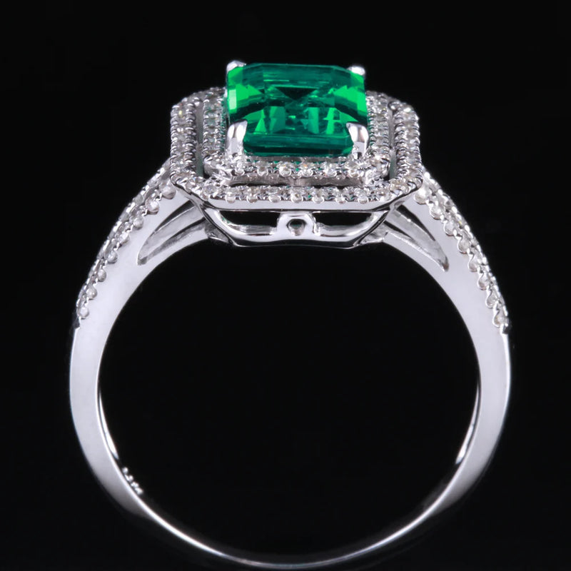 14K White Gold Emerald Ring with Diamonds for Women