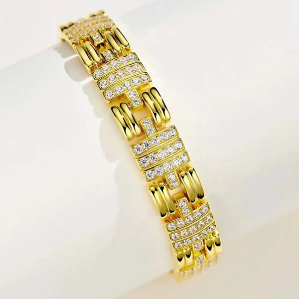 Wong Rain Vintage 18K Gold Plated 925 Sterling Silver Lab Sapphire Gemstone Bracelets for Women Men Bangle Fine Jewelry Gifts