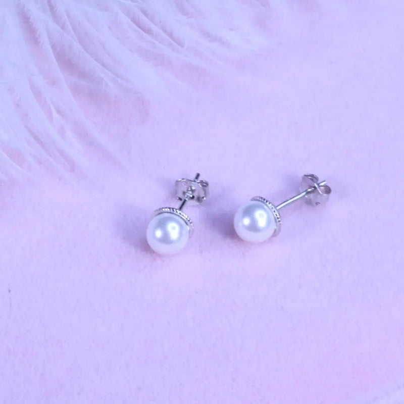 925 Sterling Silver 6.35mm Pearl Stud Earrings for Women