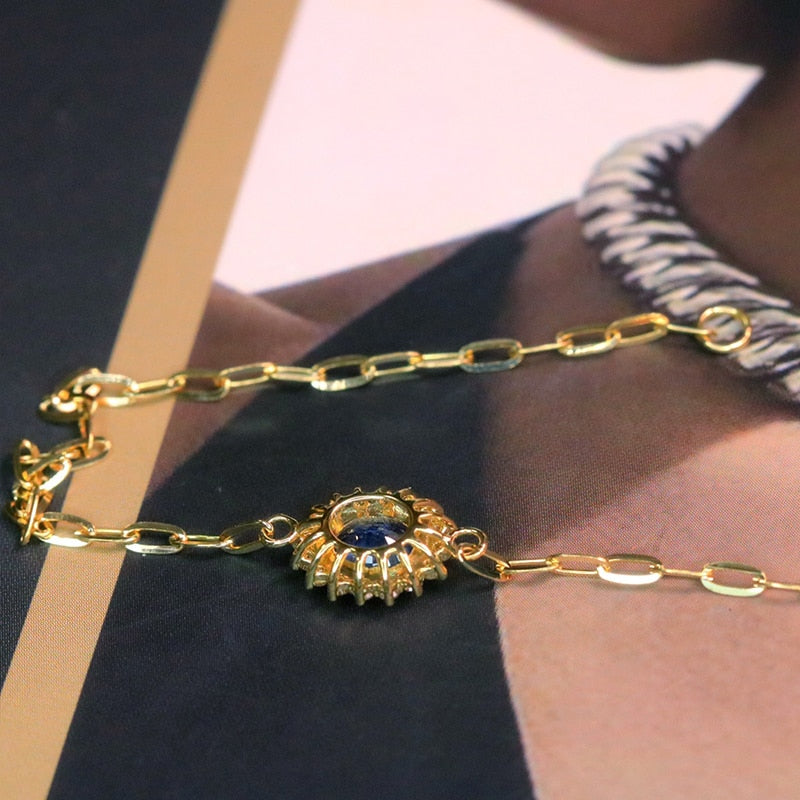 18K Yellow Gold Sapphire Flower Bracelet for Women