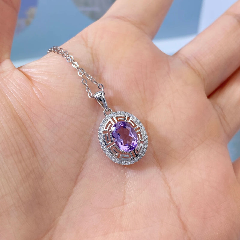 925 Sterling Silver Amethyst Pendant Necklace for Women