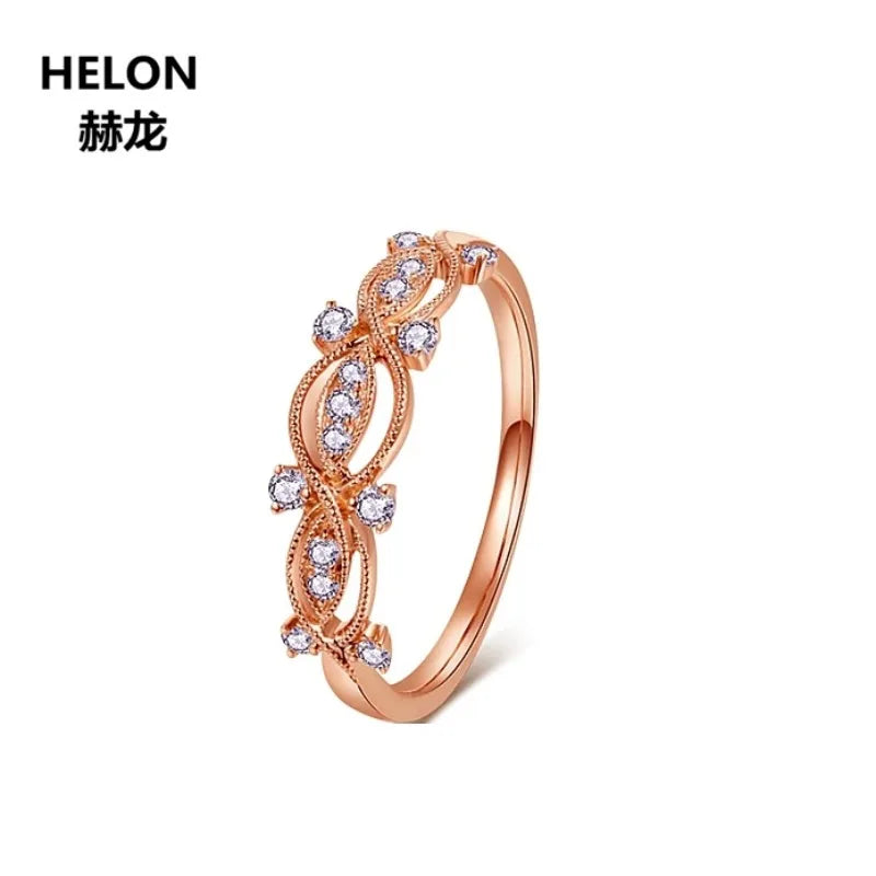 14k Rose Gold 0.1ct SI/N Natural Diamond Art Deco Vintage Engagement Ring for Women