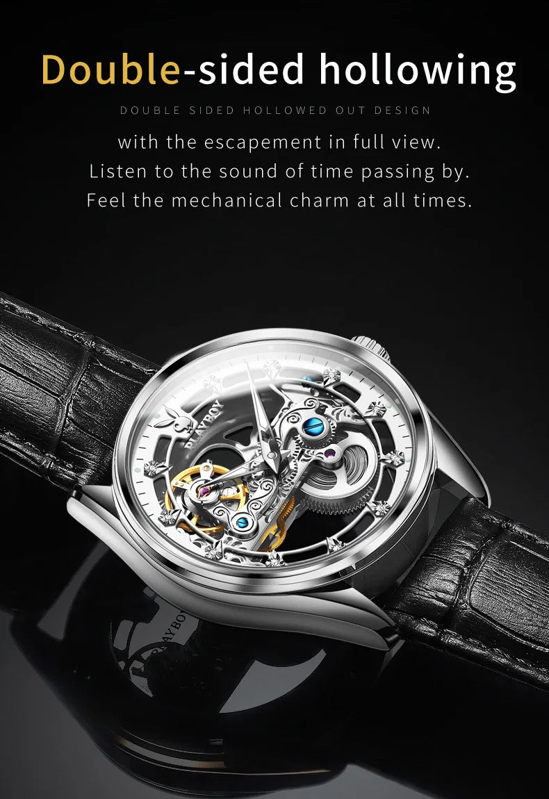 Stainless Steel Skeleton Automatic Mechanical Watch for Men