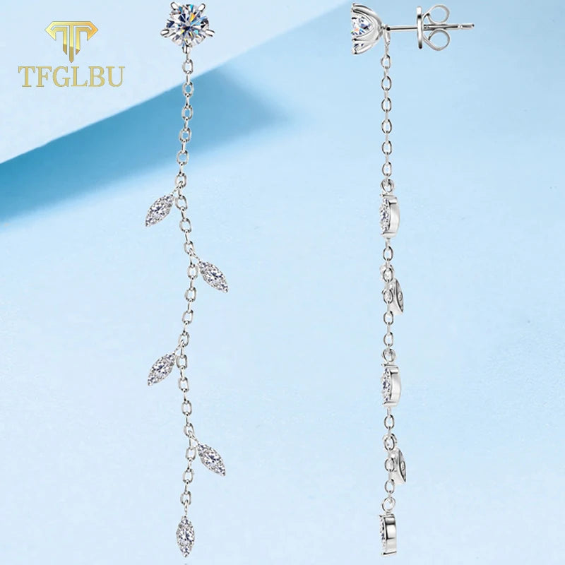 Solid 925 Sterling Silver Moissanite Drop Earrings for Women