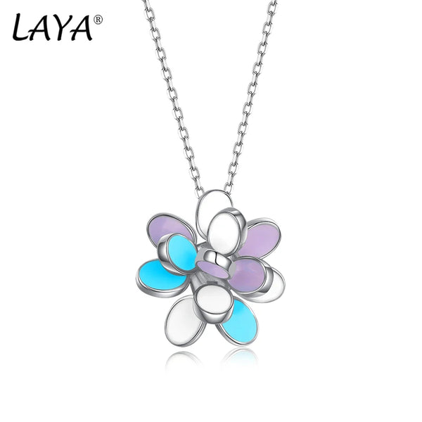 925 Sterling Silver Enamel Flower Pendant Necklace for Women