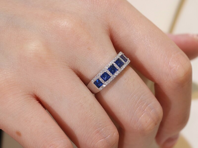 18K White Gold Natural Sapphire and Diamond Ring for Women