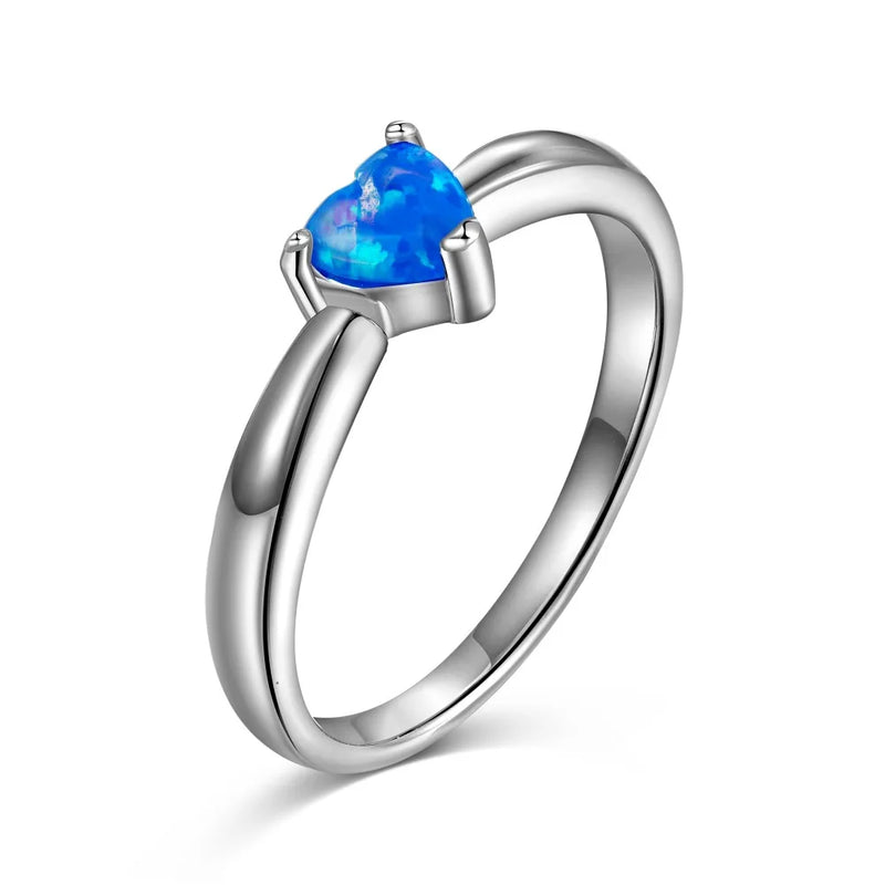 Sterling Silver Blue Opal Heart Ring with 5A Zircon for Women