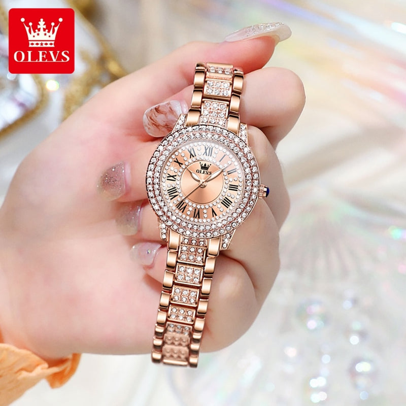 Stainless Steel Diamond Accent Fashion Quartz Wristwatch for Women