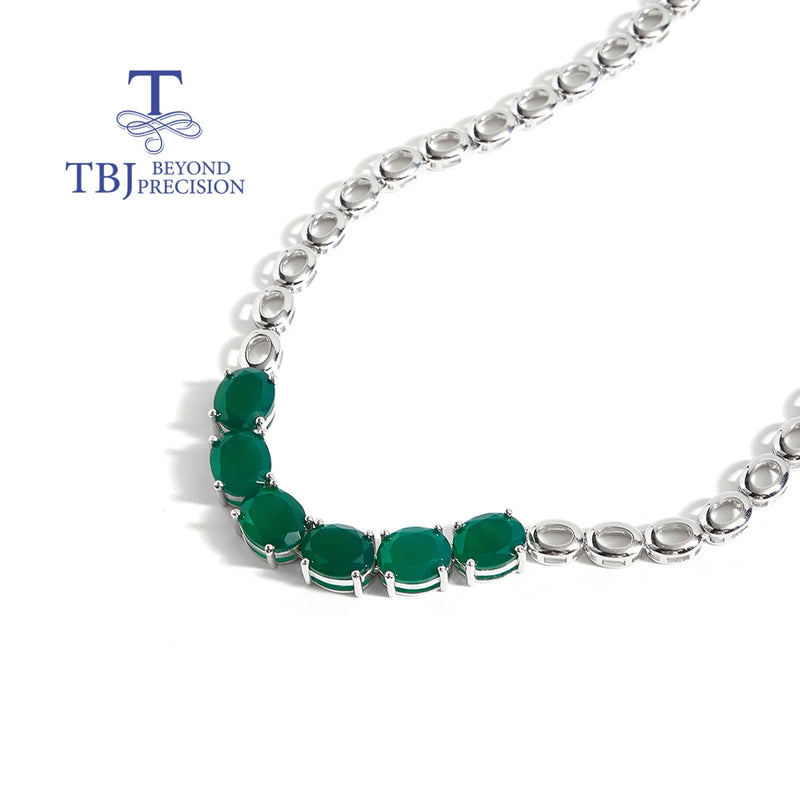 925 Silver Natural Green Agate Necklace for Women