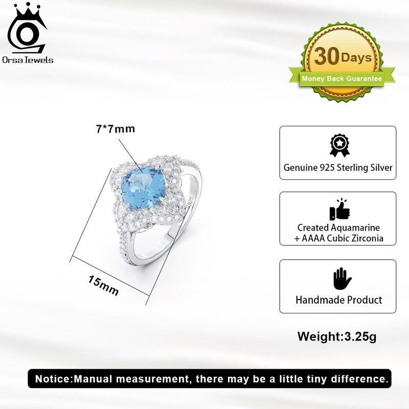 925 Sterling Silver Created Aquamarine CZ Halo Ring for Women