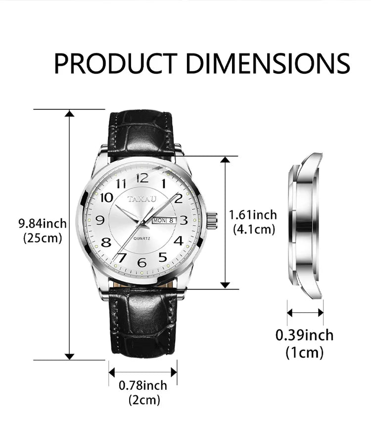 Stainless Steel Leather Casual Waterproof Luminous Watch for Men