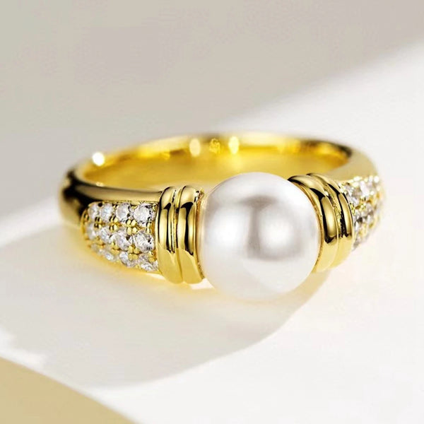 Wong Rain Vintage 18K Gold Plated 925 Sterling Silver Pearl High Carbon Diamond Gemstone Fine Women Ring Jewelry Wedding Gifts
