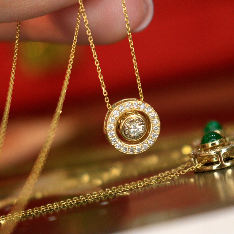 18K Yellow Gold Emerald and Diamond Pendant for Women