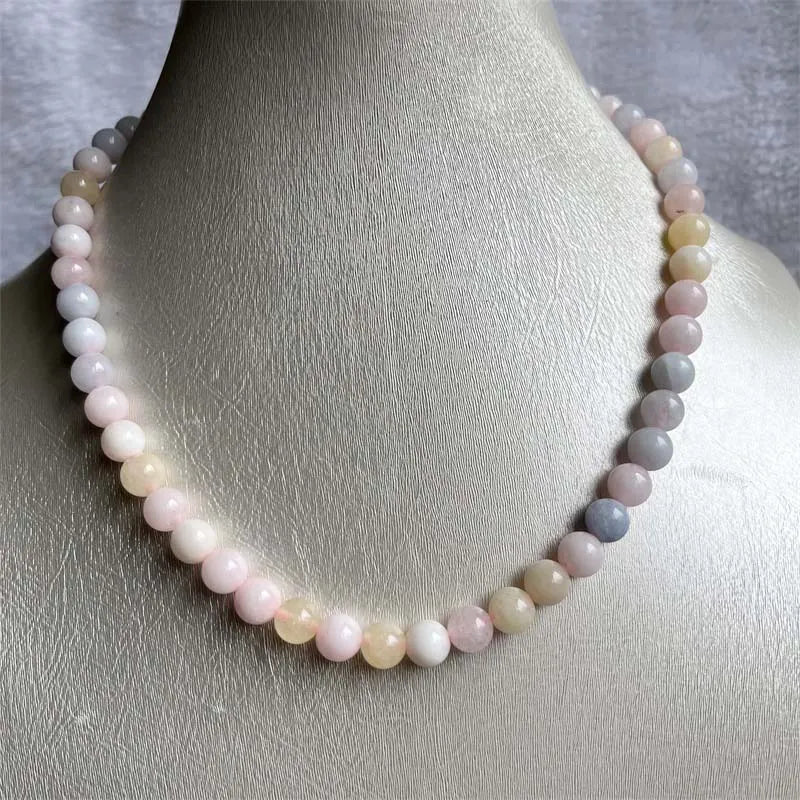 Sterling Silver Morganite Beads Necklace for Women