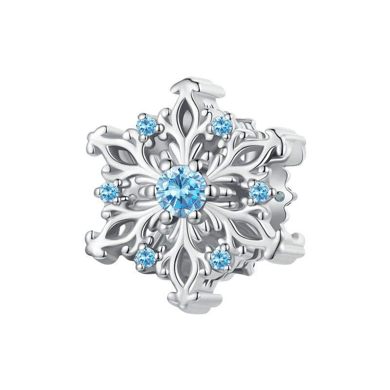 Sterling Silver Snowflake Pendant Charm, Ice Rainbow Beads for Women