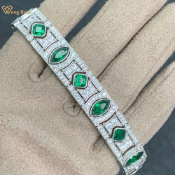 925 Sterling Silver Emerald High Carbon Diamond Gemstone Bracelet Bangle for Women