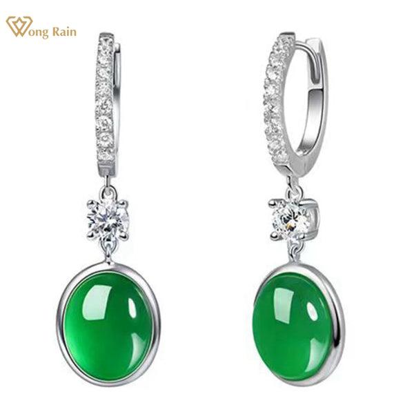 925 Sterling Silver Green Jade Diamond Drop Dangle Earrings for Women