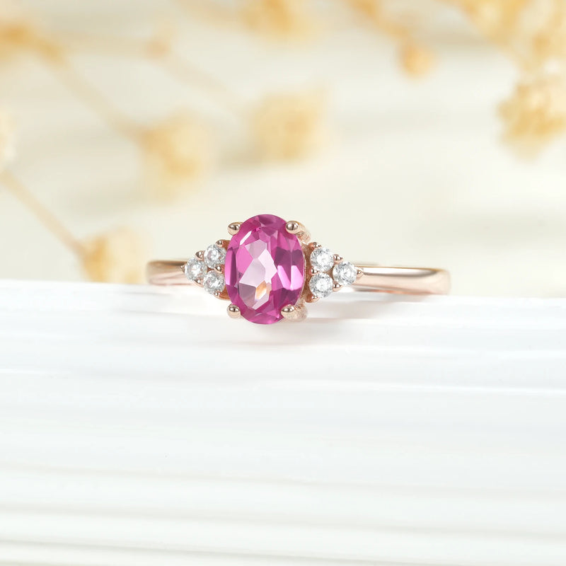 925 Sterling Silver Pink Topaz Adjustable Ring for Women