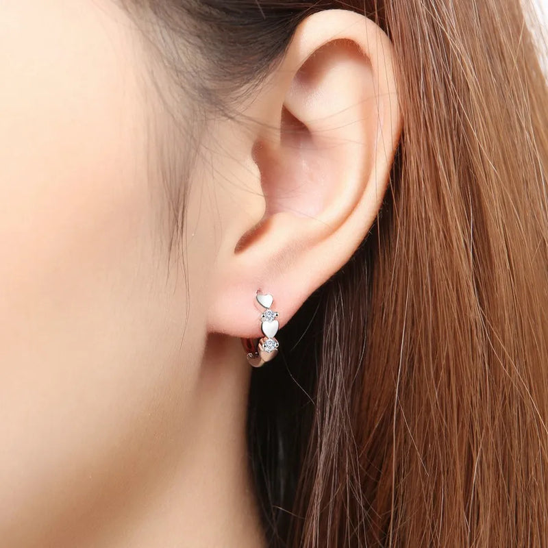 925 Sterling Silver White Zircon Heart Clip Earrings for Woman