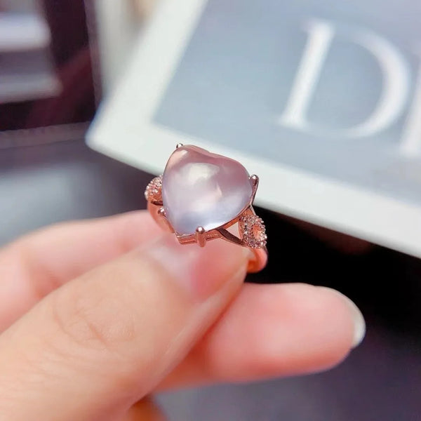 S925 Sterling Silver Natural Heart-shaped Rose Quartz 2-Piece for Women