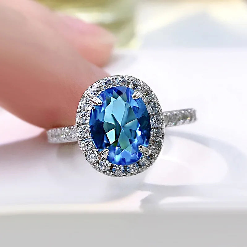 925 Silver Sapphire Blue Topaz Ruby Wedding Ring for Women