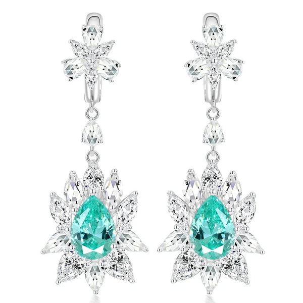 925 Sterling Silver Pear Cut Paraiba Tourmaline Water Drop Earrings for Ladies