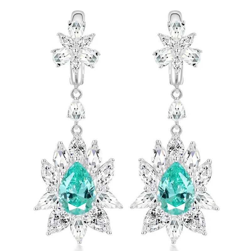 925 Sterling Silver Pear Cut Paraiba Tourmaline Water Drop Earrings for Ladies