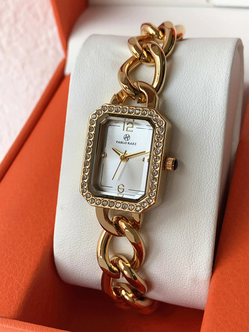 Elegant Gold Stainless Steel Women's Quartz Wristwatch