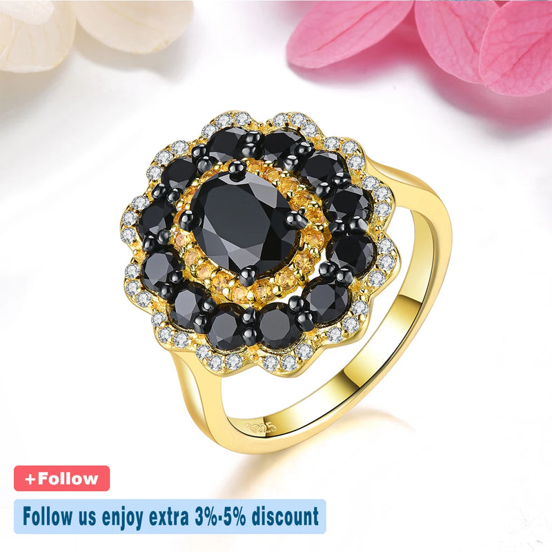 Silver 3.5 ctw Black Spinel and Citrine Rings for Women