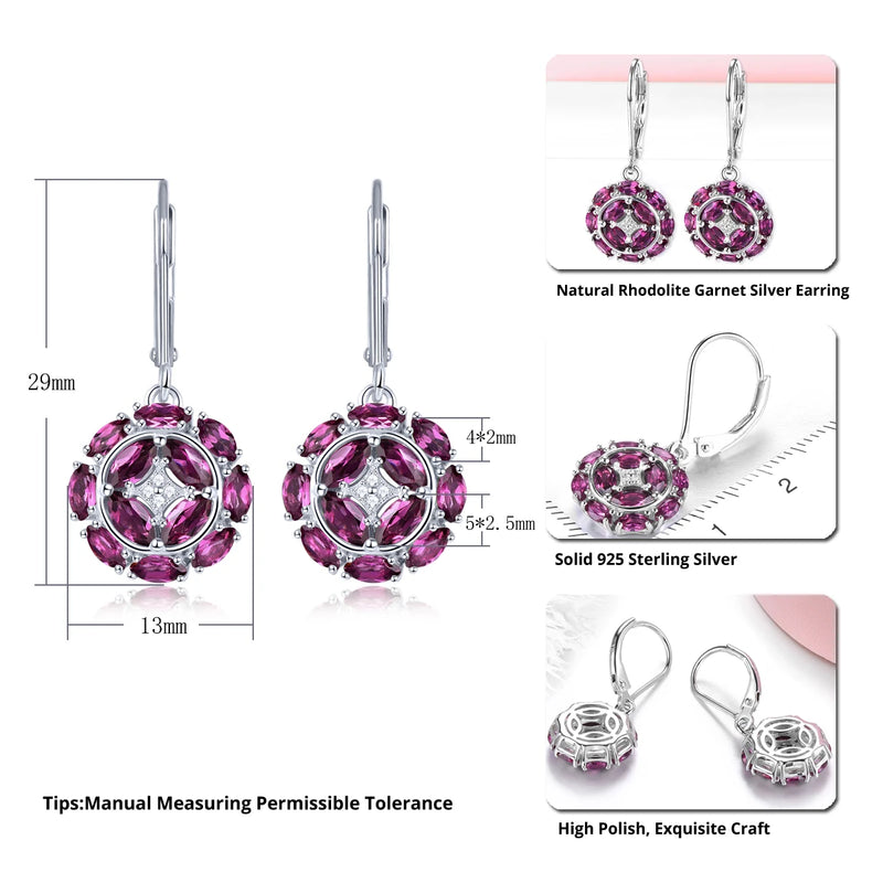 Sterling Silver Rhodolite Garnet Drop Earrings 3.5 ctw for Women