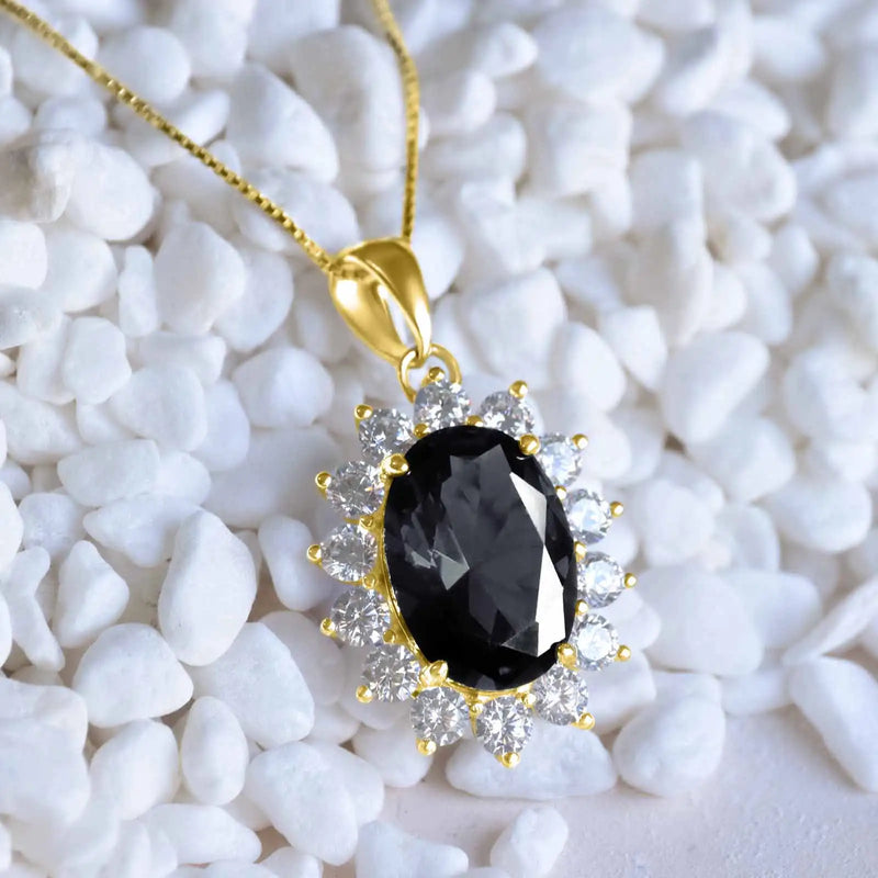 18K Gold 925 Silver Created Ruby and Sapphire Pendant with Black CZ Necklace for Women