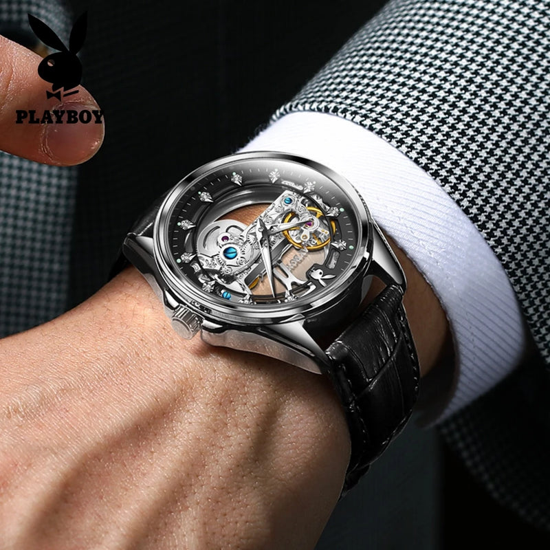 Stainless Steel Skeleton Automatic Mechanical Watch for Men