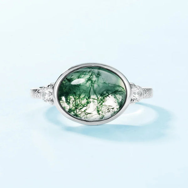 Sterling Silver Moss Agate Ring for Woman