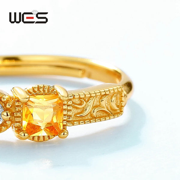 Sterling Silver Crystal Citrine Ring for Woman.