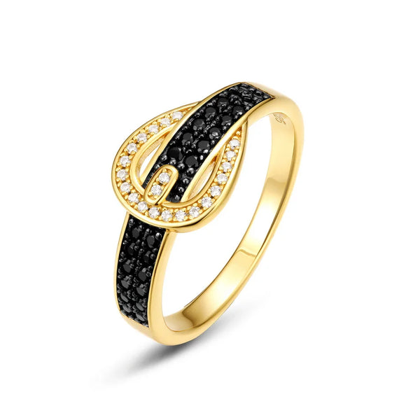 Sterling Silver Ring with Black Nano Zircon, Vintage Style for Women