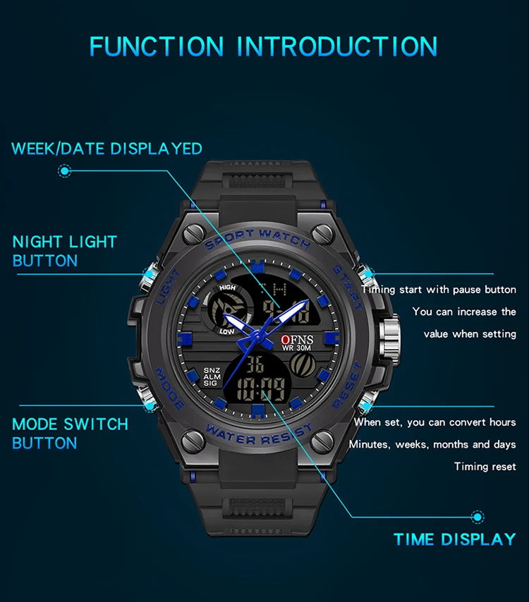 Stainless Steel LED Digital Watch with Date and Alarm for Men