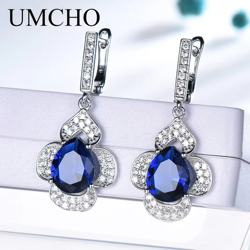 Sterling Silver Blue Sapphire Dangle Earrings for Women