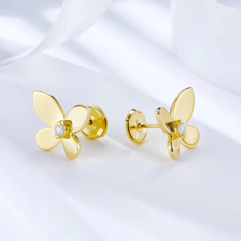 Yellow Gold Plated Sterling Silver Moissanite Butterfly Earrings for Women