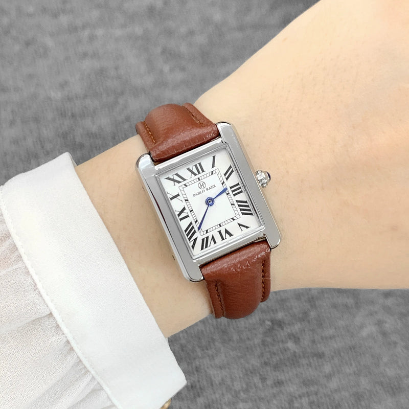 Square Luxury Watch for Women: Top Quality Soft Black Leather Band.