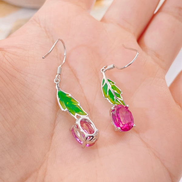 925 Sterling Silver Drop Earrings with Pink Topaz for Women