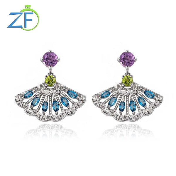 925 Sterling Silver Fan Skirt Opal Tourmaline Earrings for Women