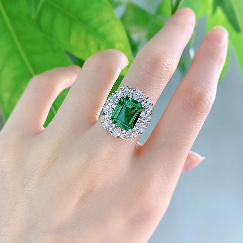 Sterling Silver Emerald Cut Wedding Ring for Women 11x9mm