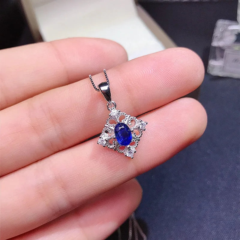 925 Sterling Silver Natural Sapphire 4mm*6mm Jewelry Set for Women