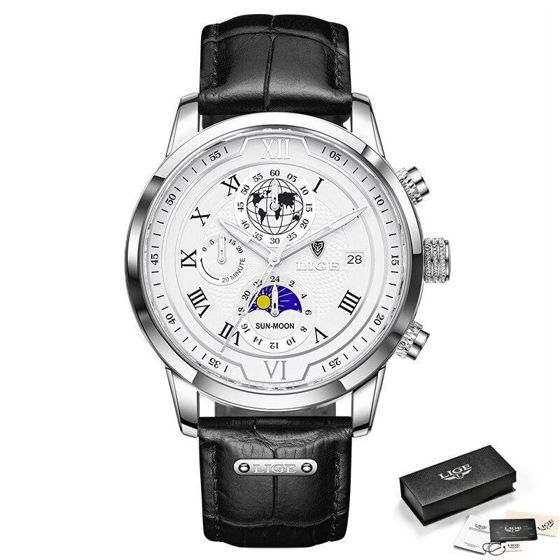 Leather Big Dial Chronograph Watch for Men