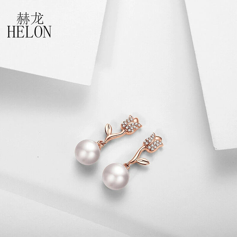 14K Rose Gold Water Pearls Stud Earrings for Women