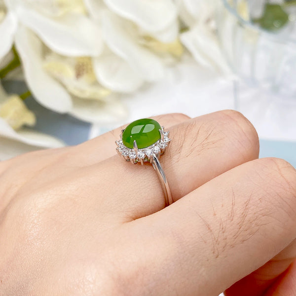 925 Sterling Silver Green Jasper cz Ring for Women