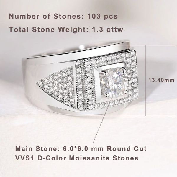 Sterling Silver 6mm Moissanite Ring for Men